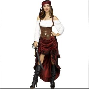 Brown and Red Women's Pirate Costume Dress